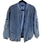 Blue Blush Women’s M Oversized Denim Bomber Jacket Blue Insulated Chore Barn Photo 4