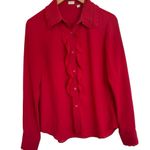 Aritzia Sunday Best Button Down Festive Long Sleeve Shirt Blouse Top M Red Size M Photo 6