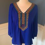 West 36th Top Royal Blue Shirt Silky Embroidered Womens M Size M Photo 4