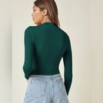 Dark Green Casual Womens Long Sleeve Mock Neck Fitted Stretch Shirt Size Medium Photo 1