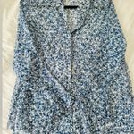ZARA sheer blue white ditzy floral button-down blouse size S Photo 7