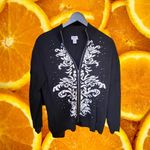 Chico's Zenergy Full Zipper Black Sweater with White Design and Rhinestones Size 2 Photo 1