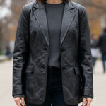 Leather blazer jacket black women’s medium‎ Black Photo 0