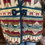 VINTAGE 1990'S MAROON & CREAM SOUTHWESTERN THEME COTTON CHENILE BLAZER (26) Multiple Size 26W Photo 7