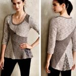 Anthropologie Angel of The North Taupe Mixed Lace Sweater Knit Large Metallic Photo 1