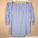Old Navy  Women’s Off the Shoulder Blue White Stripes 7/8 Sleeve Tunic Dress Photo 4
