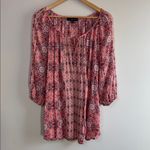 Fred David  size 2X pink patterned bohemian peasant blouse tie-neck Photo 1