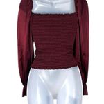 Reformation Chamomile Puff Sleeved Silk Satin Top Blouse Plum Burgundy Size XS Photo 6