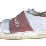 Valentino by Mario Maya Logo Leather Slip On Pink White Women's Size 8.5 Photo 3