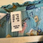 Canyon Retreat Turquoise Floral Midi Dress Boho Split Neck Flutter Sleeve XXS Blue Photo 5