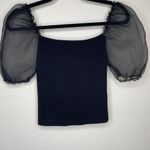 ZARA  Black Puff Sleeve Top Sz Small Photo 4