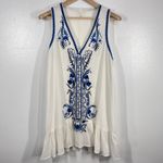 Dee Elle Dee Elly Embroidered Tank Top Sleeveless Bohemian Casual White Blue Size‎ L Photo 1