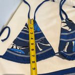 Women large Blue leaves pattern Bikini triangle top bottom Set stitching Photo 6