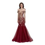 Cinderella Divine ✨ Red & Gold Off Shoulder Beaded Lace Tulle Mermaid Gown Sz 10✨ Photo 1