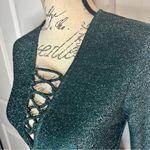 NEW YORK & COMPANY Lurex Knit Lace Up Neck Top Green Photo 2