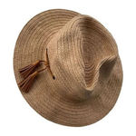 Olsenboye  Tan Straw Paper Fedora Hat With‎ Leather Tassels Photo 0