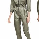 Rebecca Taylor  Utility Sateen Jumpsuit, Long Sleeves Olive Green Size 12 NWT Photo 13