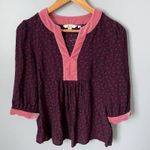 Boden Burgundy Floral Velvet Trim V Neck Tunic Top 3/4 Sleeve Size Women's 2 Purple Photo 4