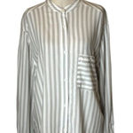 Rails Shirt Women Large Ivory Tan Stripe Rayon Crew Neck Button Down Blouse Photo 0