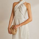 Commense Cross Halter Khaki Backless Minimalist Cocktail Mini Elegant Dress M Tan Size M Photo 0