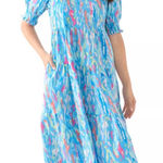 NWT Mary Square Molly Dress Large Blue Floral Tiered Midi Collared Puff Sleeve Photo 0