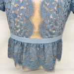 BCBGMAXAZRIA Women’sBlue Sheer Lace Peplum-Attached Tan Camisole Blouse-Size S Photo 3