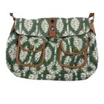 Y2K 90s The Sak Green Floral Canvas Shoulder Bag Brown Faux Leather Trim Purse Photo 1
