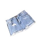 Free People Light Wash Denim Raw Hem Mini Skirt Photo 2