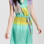 Presley Skye Polka Dot Ombre Silk Surplice V Neck Dress Tie Belt With Pockets L Green Size L Photo 1