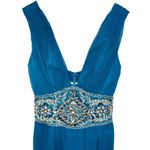 NWT Mandalay Turquoise Blue Silk Beaded Sequin Midi Evening Gown Dress Womens 4 Photo 1