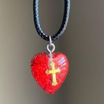Handmade aesthetic vintage goth romance cute style red heart & cross simple necklace👼❤️ Photo 0