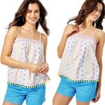 Lilly Pulitzer Byrde Top, Embroidered with Pom-Pom Hem, Adjustable Straps, XS Photo 1