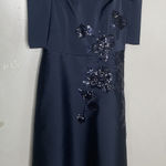 Rickie Freeman Teri Jon Navy Floral Sequin Off The Shoulder Dress Size 8 Blue Photo 0