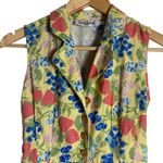 Rachel Antonoff Kitty Strawberry Fruit Print Sleeveless Collared Linen Romper 0 Yellow Photo 5