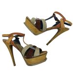 YSL Yves Saint Laurent Tribute Sandals Suede Leather Green Platform Size 37.5 Photo 4