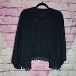 POL BLACK FAUX SUEDE OPEN FRONT BOXY LARGE SLEEVE EMBROIDERED CARDIGAN BOHO M Photo 1