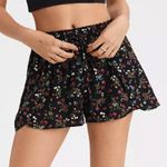 American Eagle AE Tulip Runner Shorts Black Pink Floral Pull On Drawstring Flowy Photo 4