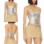superdown Nwt lexie metallic halter top lace up back asymmetrical silver s Photo 1