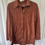 Neon Buddha Brown Ruffle Trim Novelty Media Metal Buttons A Line Tunic Top M Size M Photo 1