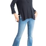 Free People  Annie Rib Knit Collared Top Women S Navy Boho Stylish Travel Resort Photo 2