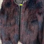 H&M Faux Fur Burgundy + Navy Toned Faux Leather Trim Coat Photo 1