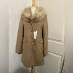 ZARA $250 Manteco Italian Trench Wool Jacket Coat Faux Fur Fall Beige Mob Wife Photo 2
