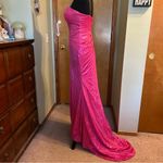 NWOT metallic pink strapless prom dress ruched front slit size 0 Photo 3
