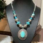 Western Cowboy Style Oval Geometric Design Mixed Bead Statement Pendant Necklace Blue Photo 0