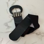 Women’s belt black white tiger striped vinyl elastic stretch OSFM Black Photo 2