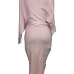 Blush Pink Knit Sweater Dress V Neck Fitted Photo 3