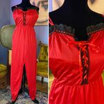 Vintage 70s Lady Cameo Lingerie Harley Quinn Red and Black Lace Nylon Jumpsuit Photo 1
