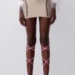 Poster Girl NWT  Lexi Dress Taupe Cutout Feathers Photo 0