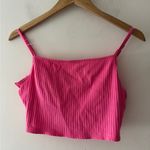 Aerie  Hot Pink Ribbed Crop Cami Back Floral Lace Detail Bralette Top Photo 0