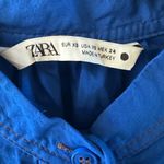 ZARA Cobalt Blue Bishop Sleeve A Line Button Down Ruffle Shirt Mini Dress XS Photo 5